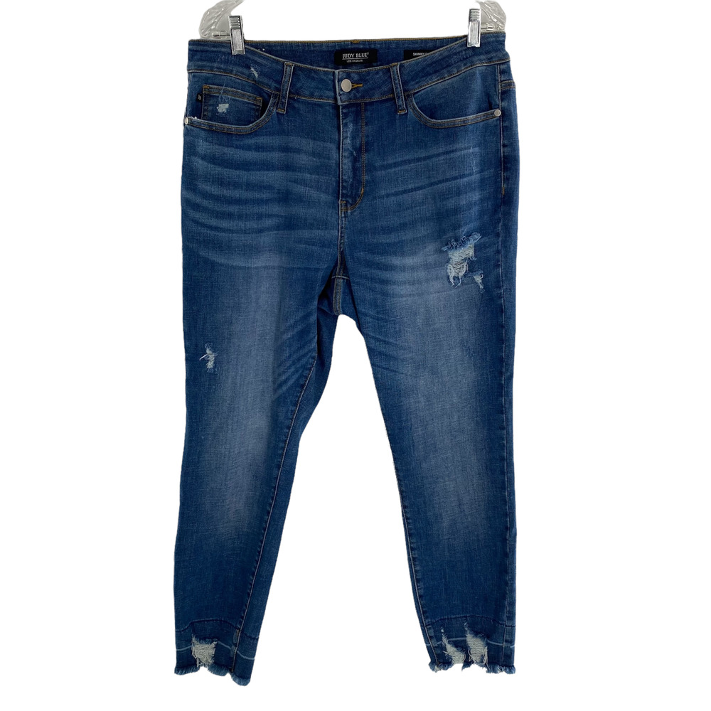Judy Blue Womens Jeans Skinny Fit 16W Distressed Denim High Rise Raw Hem Blue